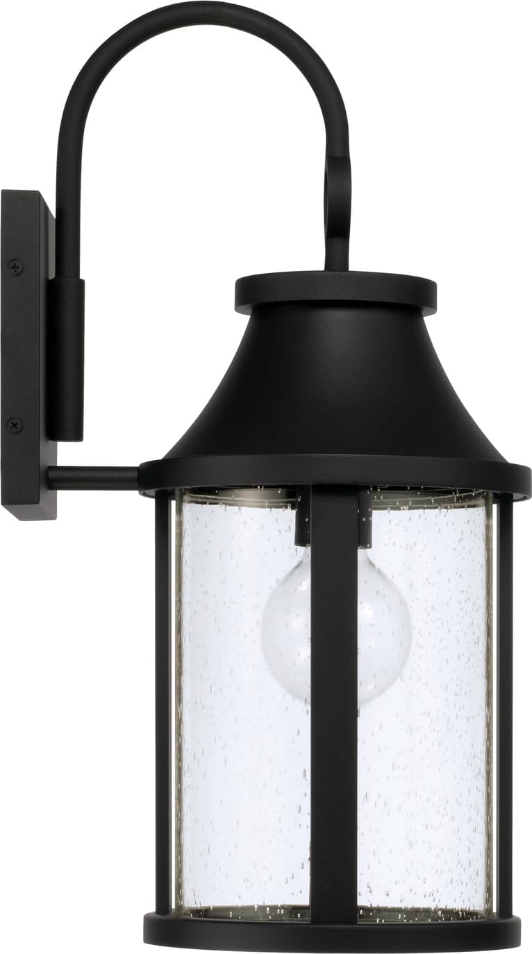 Capital Lighting 953611BK Bridger Transitional Clear Seeded Glass Outdoor Wall Lantern, 1-Light 100 Watt, 19" H x 8" W, Black