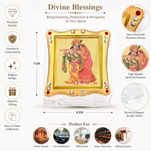 Image of Radha Krishna Car Dashboard | Showpiece Decor Car Idol, Table Decor Religious Frame for Pooja, Prayer and Gift