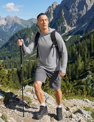 Image of PINSPARK Men's UPF 50+ Sun Shirts Long Sleeve Fishing Hoodie, UV Protection Rash Guard for Outdoor Hiking Running Swim Shirt