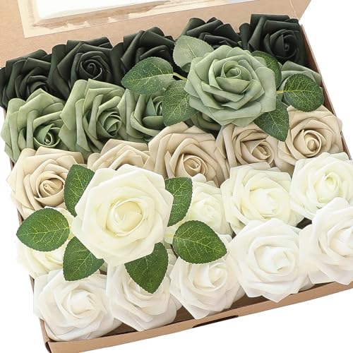 Amazon.com: Floroom Artificial Flowers 25pcs Real Looking Emerald Green ...
