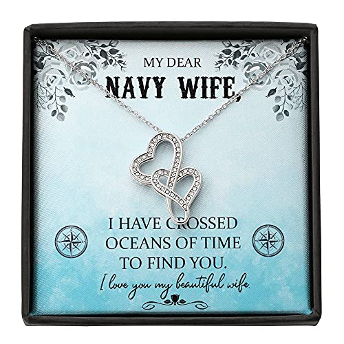 Special for Navy Wife -Double Hearts Necklace with Heartfelt Message Card- Romantic Gift for Her, Birthday Gift for Wife, Meaningful Gift for Wife.