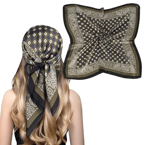 Relang Silk Satin Head Scarf 27.5x27.5 Dark Green