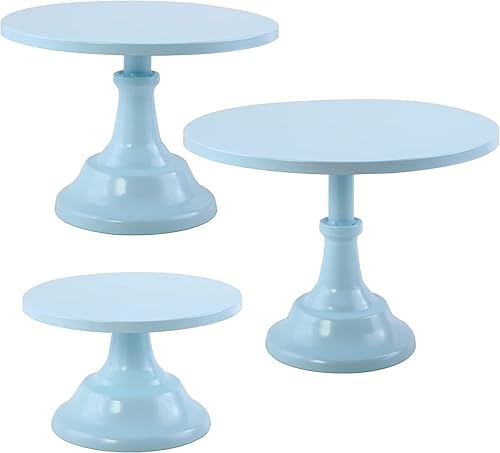 Juego de 3 soportes de mesa de postre de metal redondo azul para fiestas, bodas, cumpleaños, baby shower