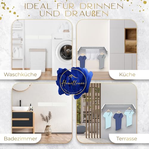 Homellence - Eleganter Wäscheständer Wand ausziehbar - Wandwäschetrockner ausziehbar platzsparend - Robuster Wäschetrockner Wand - Wäscheständer Wandmontage mit 6m Trockenlänge (100 cm, Weiß)