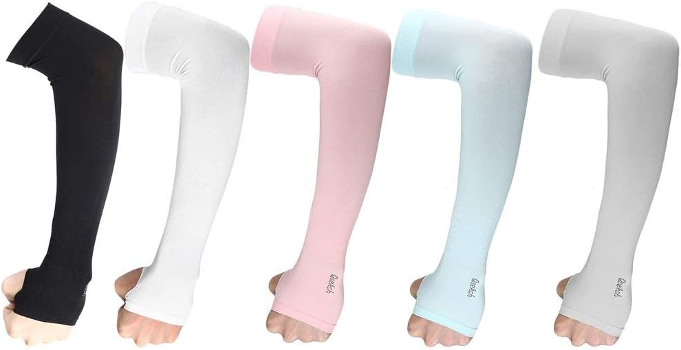 QSEKCH UV Protection Arm Sleeves Cooling Arm Covers for Men Women Sunblock Sports Gloves Running Golf Cycling Basketball Driving Fishing Pairs Long Tattoo Cover Sleeves (5 Pairs)