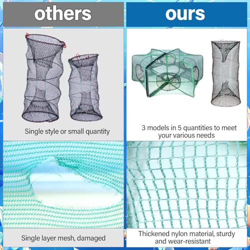 5PCS Fishing Bait Trap Minnow Trap Foldable Fishing Trap Cylindrical Hexagon Crawfish Fishing Net Trap Portable Folded Fishing Accessories