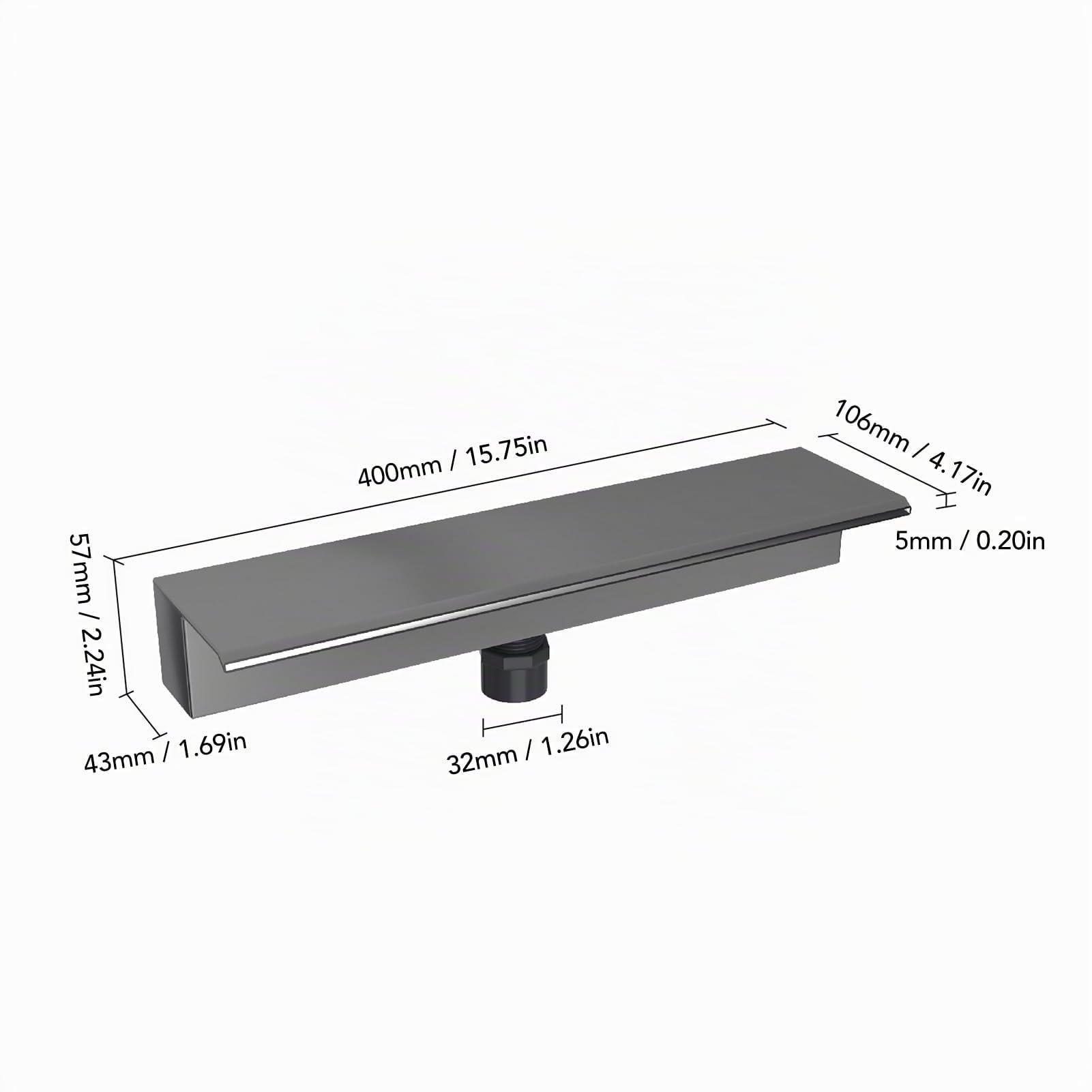 Eujgoov Aliviadero de Salida de Cascada de Acero Inoxidable 304 con Elegante Acabado Pulido para Patio, Jardín, Villa, Piscina (400MM)
