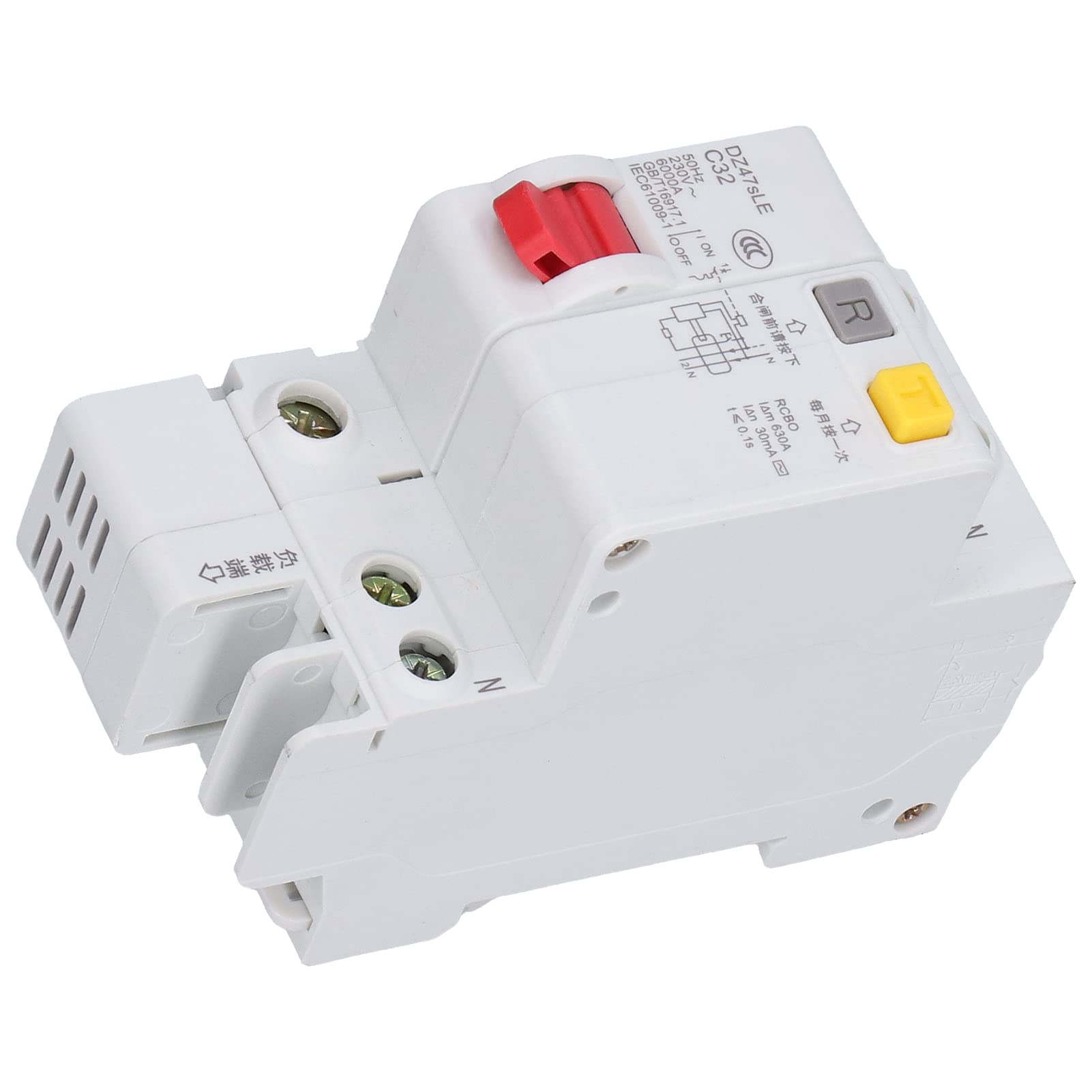 Disyuntor en Miniatura, DZ47sLE C32 1P+N Disyuntor de Montaje en Riel DIN Disyuntor de Aire de bajo Voltaje Protector contra Cortocircuitos con Clip de Bloqueo Biestable para Sistemas Eléctricos de Ba