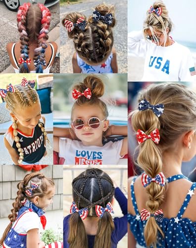 Pinzas para el cabello de 4 de julio con moños rojo, blanco y azul para niñas y mujeres, accesorios patrióticos para el Día de la Independencia miniatura 4