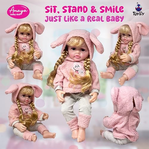 Image of Amaya Realistic Baby Doll for Girls (52 cm Big Size) Soft Vinyl Lifelike Doll with Beautiful Braided Hair, Removable Clothes & Expressive Eyes for Kids 3+ | Big Doll for Girls |