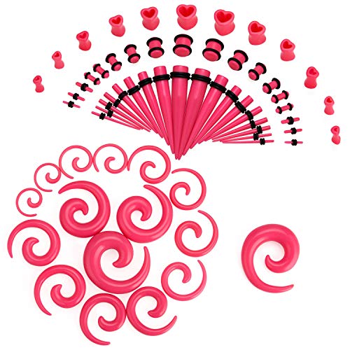 Jdxn 64Pcs Acrylic Gauge Kit Tapers + Heart Tunnels + Plug With O Ring + Spiral Tapers 14G-00G Stretching Set cover