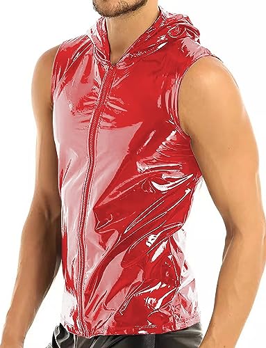 AIEOE Men’s Leather Metallic Shirts Shiny Slim Fit Stretch Top Wetlook Club Party Undershirts3