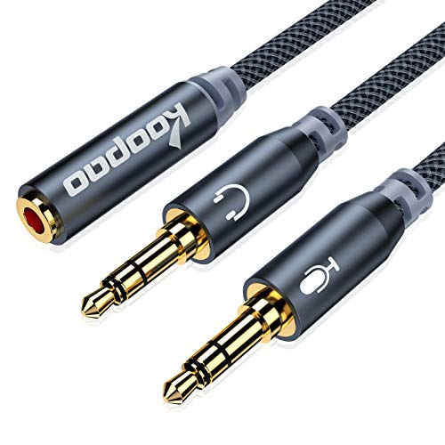 KOOPAO 3.5MM Headphone Microphone Splitter, 3.5mm Female to Dual Male Headphone Y Splitter Cable Compatible with Mic Function for Tablet, Laptop, PC Gaming Headset, PS4