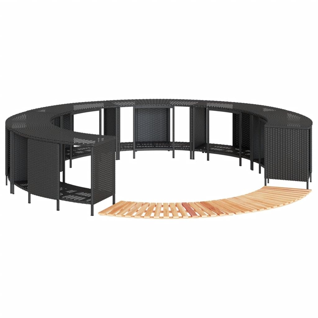 Ribete para bañera de hidromasaje de polirratán y madera maciza de acacia con espacio de almacenamiento, escaleras resistentes, 78/112 x 45 x 55 cm, resistente a los rayos UV, modular para