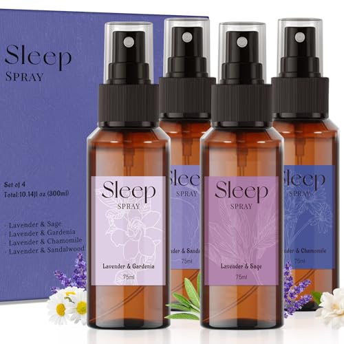 Scent-Hi Spray de lavanda, aceite esencial de lavanda, spray perfumado Set 4 x 75 ml, vaporizador para ambientes - Salvia, Gardenia, Sándalo, manzanilla