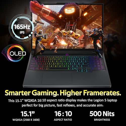 Image of Lenovo Legion 5 15.1 inch WQXGA 165Hz Gaming Laptop, Intel i9-14900HX, 32GB DDR5, 1TB SSD, NVIDIA GeForce RTX 5070 8GB GDDR7, 24-Zone RGB Backlit Keyboard, Wi-Fi 7, Win 11, Black, 1TB Docking Station Set