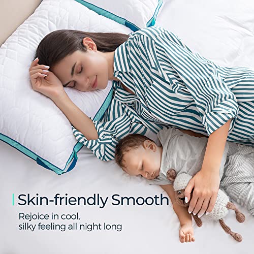 Linsy Living Pillows Queen Size Set Of 2, Queen Bed Pillow 2 Pack With Additional Stuffing, Soft Supportive Luxury Hotel Quality Pillow For Side, Stomach And Back Sleeper, Green #TOP5