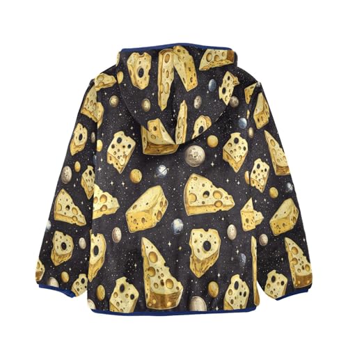 Cheese Pieces in Space Pattern Toddler Fleece Jacket Girl Boys Hooded Fleece Jacket Coat Warm Outwear Zip-up 3-10T2