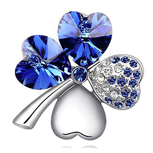Zxebhsm Broche Four Shamrock Broche Romantique Mignon Mode Bijoux Accessoires Charme Femmes Girl Lover Qualité (Metallfarbe : Silver Dark Blue) Cover