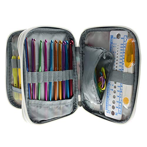 Katech Empty Crochet Hook Case Portable Travel Crochet Storage Bag Organizer Zipper Bags With Web Pocket And Crochet Holder Slots For Carrying Various Crochets Knitting Accessories (Line Pattern) #TOP5