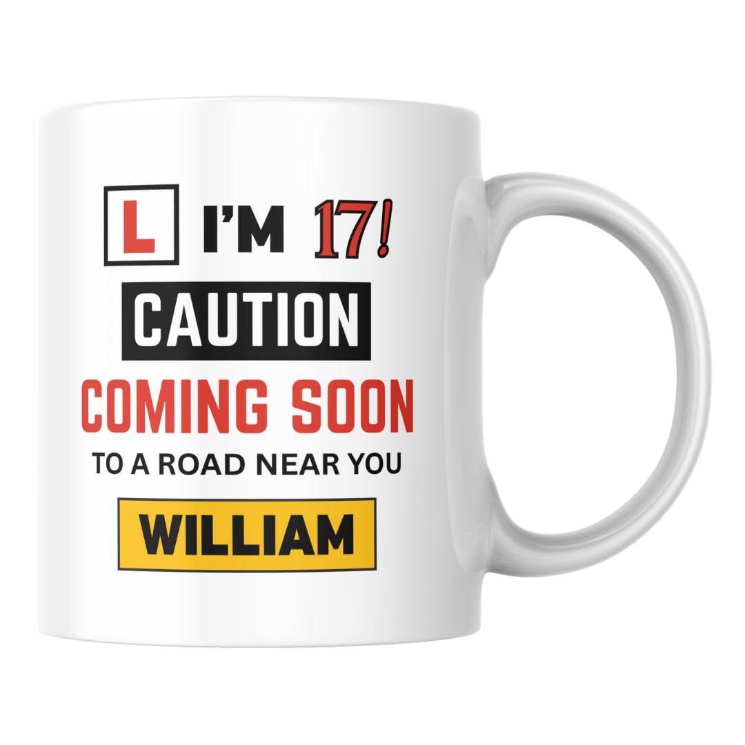 Personalised 17th Birthday mug, New Learner Driver Mug, Funny Learner Driver Gifts for Teen, Boys, Girls, Sons, Daughters, Brothers, Sisters, Nephews, Nieces
