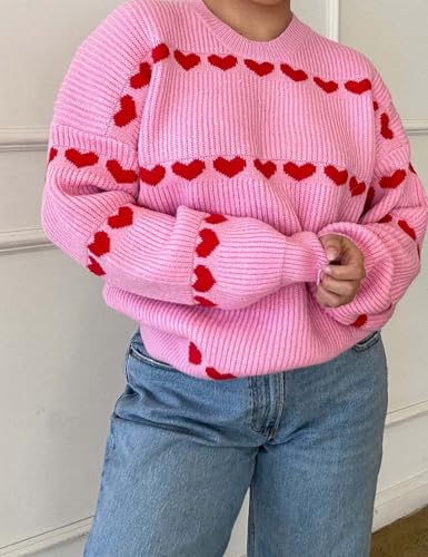 Image of Yimoon Valentine Heart Sweater for Women Cute Long Sleeve Crewneck Chunky Knitted Pullover Sweaters