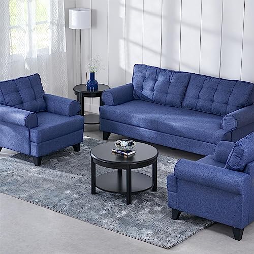 Image of Home Centre | Helios California Fabric 3+1+1 Seater Sofa Set | Sofa for Living Room | Solid Wood | Blue | 1 Year Warranty