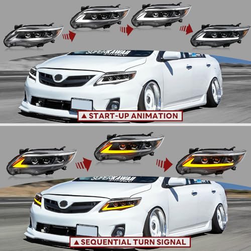 Image of Upgrade Projector Headlights for Toyota Corolla 2011 2012 2013 10th Gen Headlamp with Animation Sequential Turn Signal Frontlight Frontlamp Clear Lens 1 Pair