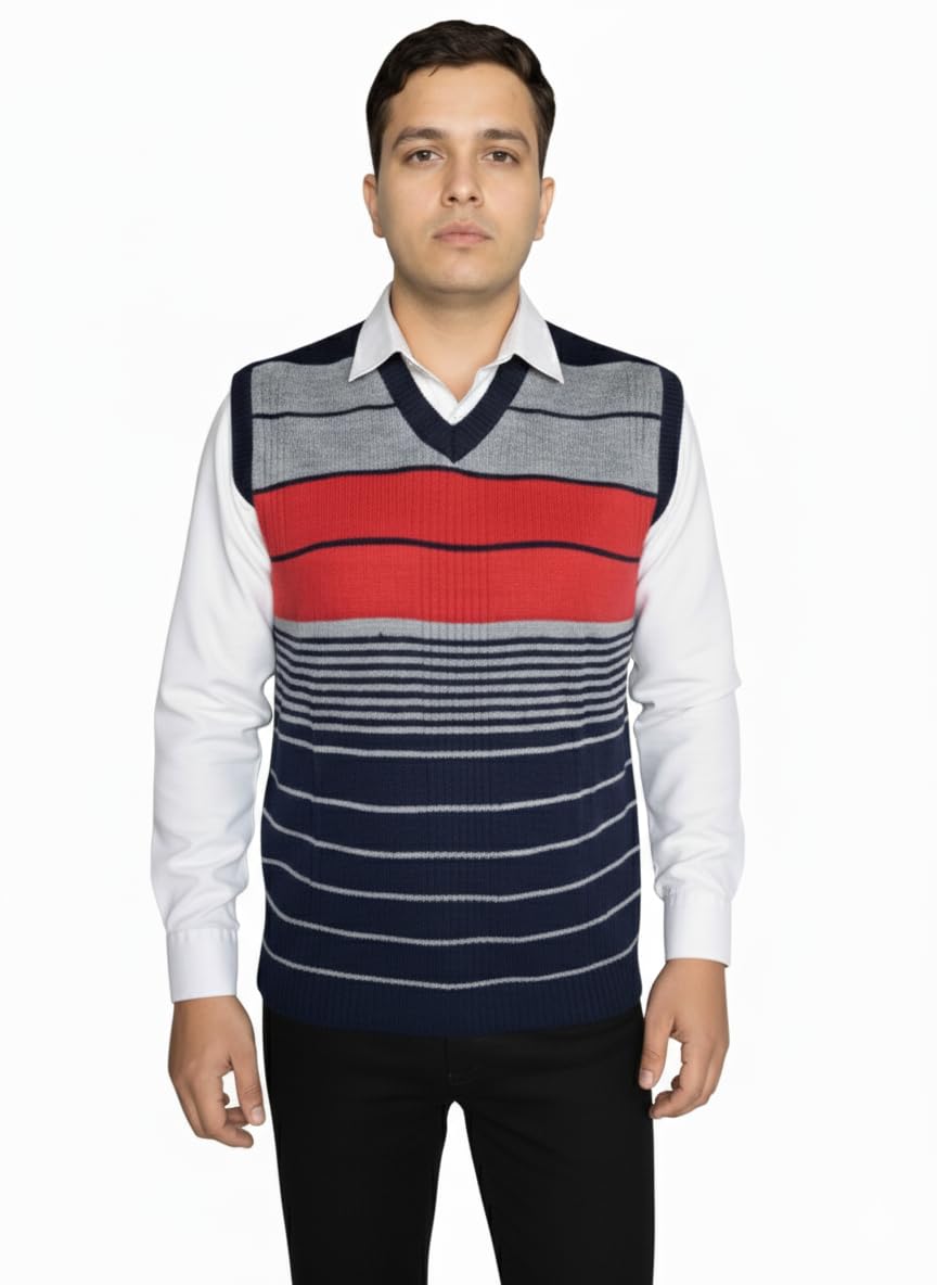 Men’s V-Neck Sweater Vest | Easywear V-Neck Sleeveless Sweater with Stripe Pattern | Everyday Wear
