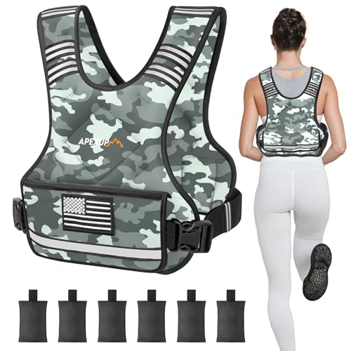 Image of APEXUP Adjustable Weighted Vest, 4-10lb /12-18lb /20-32lb Vest with 6 Ironsand Weights and Large Pocket, Weight Vest for Men Women Strength Training, Running, Walking