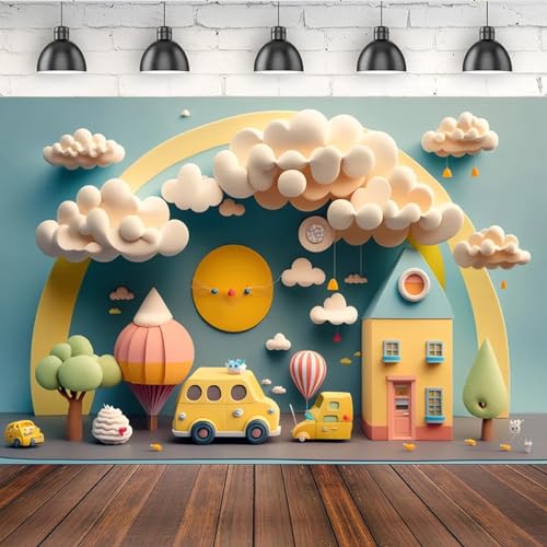 Fondo fotográfico Fiesta cumpleaños globos 7X5FT miniatura 1