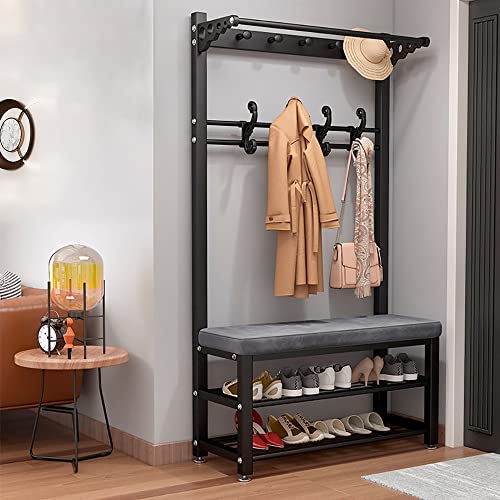 Garderobenständer mit Sitzbank, Industrial 4 in 1 Kleiderständer mit...