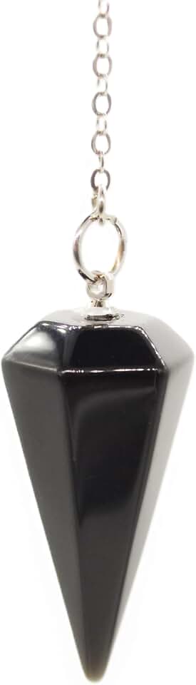 Péndulo hecho de cristales de piedras preciosas naturales para radiestesia, adivinación, chakras, reiki, puntiagudo, con cadena y bolsa de joyería