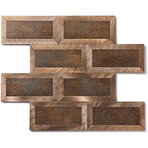 Yipscazo Peel and Stick Backsplash Tiles for Kitchen Wall, Adhesive Copper Backsplash Behind Stove, Metal Backsplash in Caffee Imperial(10.24''x10.31'',10sheets) Cover