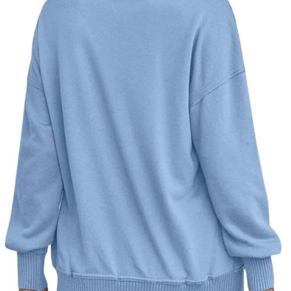Generisch Damska bluza Henley z zapięciem na guziki i dekoltem w serek, luźna bluza z długim rękawem i luźnym swetrem