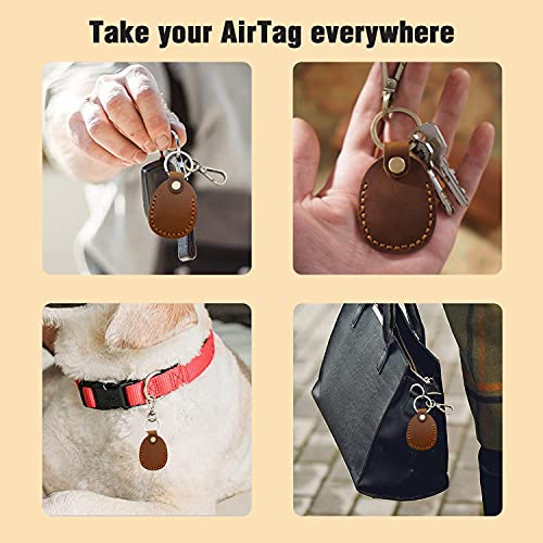 Leather Airtag Holder [ 4 Pack ] With Keychain, Portable Handmade Genuine Leather Air Tag Holder With Keyring Protective Airtag Case Cover Accessories Colorfully 4 Pack #TOP6