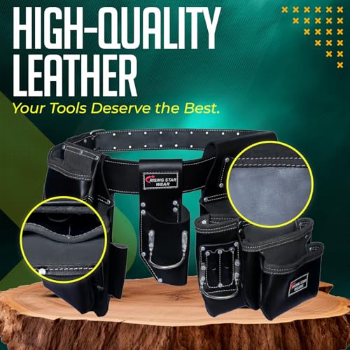 Image of Rising Star Wears Genuine Leather Tool Belt Pouch, 22-Pocket BlackTool Bag