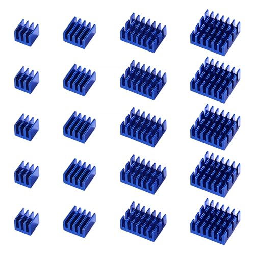 VooGenzek 20 Pezzi Alluminio Dissipatore di Calore Kit, Mini dissipatore di calore Circuito stampato, Dissipatore per Transistor, con Nastro Adesivo Termico, per Componenti Elettronici, Blu