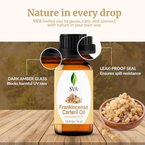 Image of SVA Frankincense Essential Oil - 1 /3 Fl Oz - for Diffuser, Skin & Hair Care - Ideal for Massage & DIY Blends - with Dropper