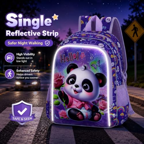 Image of AGSDON 3PCS Kids Backpack for Girls, 16 inch Kid Backpacks Panda Preschool for Elementary, Water Resistant Bookbag with Lunch Box