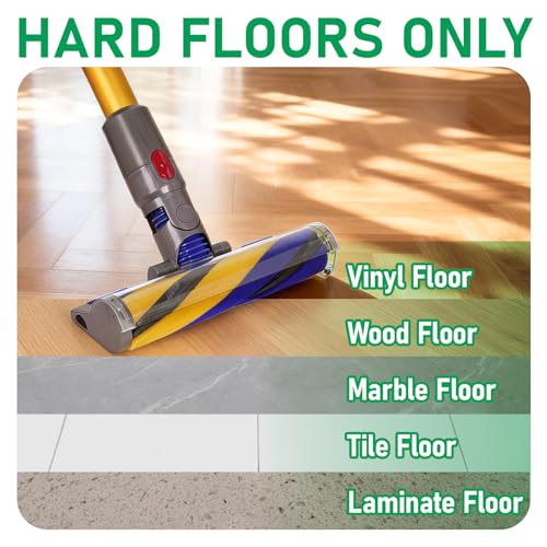 Image of LED Soft Roller Head Compatible with Dyson V8, V10, V11 & V15 | Fluffy hard floor brush with green LED optic light & trigger lock. Perfect replacement for your cordless vacuums.