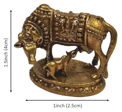 Estatua Miniatura Kamdhenu Vaca y Ternero en Latón miniatura 6