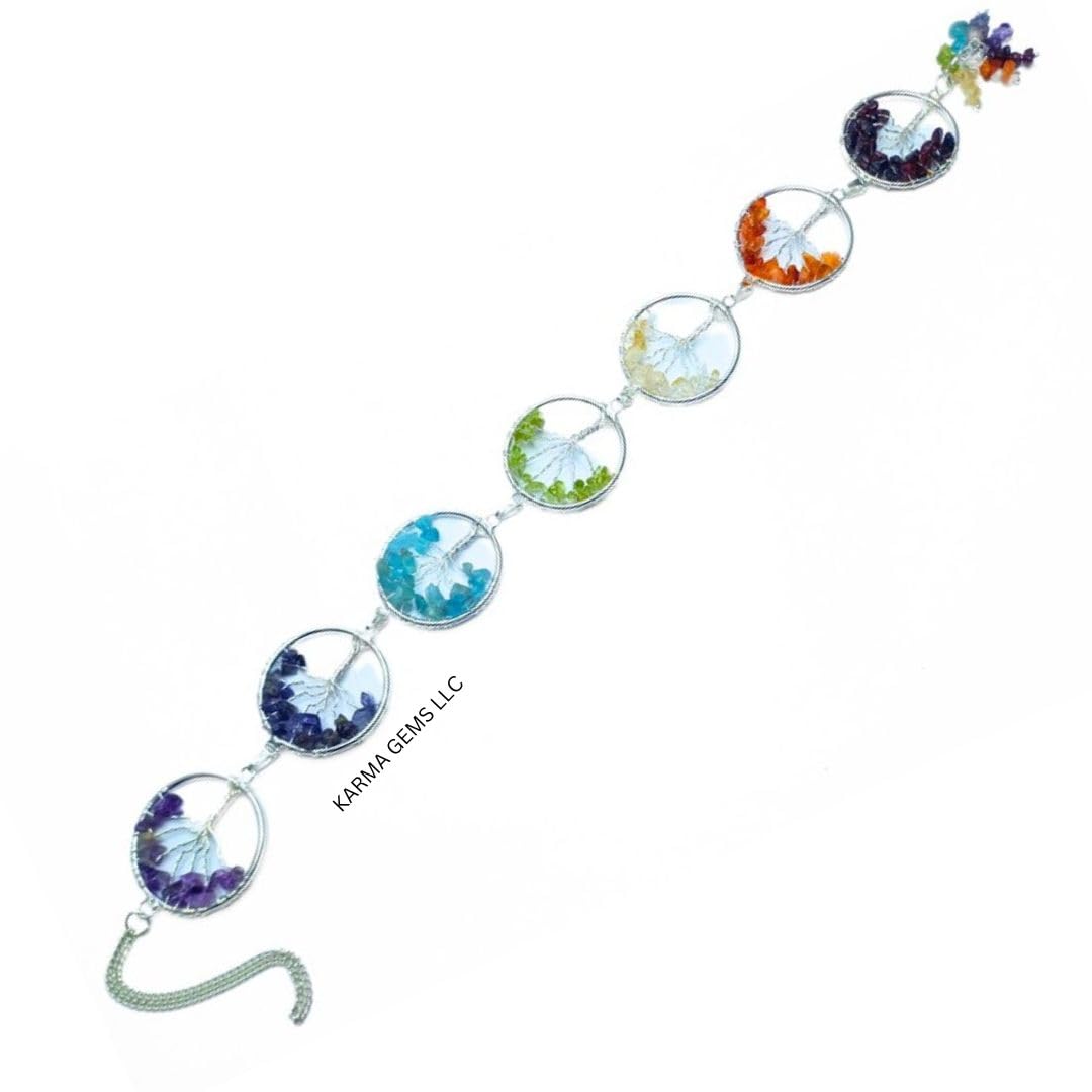 karma gemskarma gems 7 Chakra Tree of Life Wall Hanging Ornament - Healing Crystal Wall Decor - Christmas Tree Decoration - Memorial Pendant, Prosperity & Good Luck Yoga Meditation - Approximately 13-14 Inch