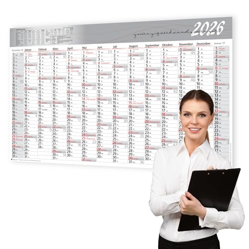 Kamber Office XXL Wandkalender 2026 groß (114 x 64 cm) gefalzt in Querformat – Jahreskalender 14 Monate, Kalender 2026 Wandkalender - 150 g/m²