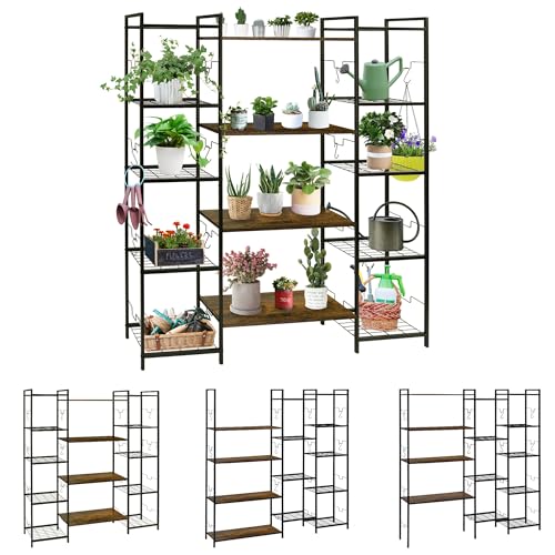TQVAI 63" Tall Indoor Outdoor Plant Stand, Adjustable Vintage Wood Panels, Multi-Functional Display Shelf