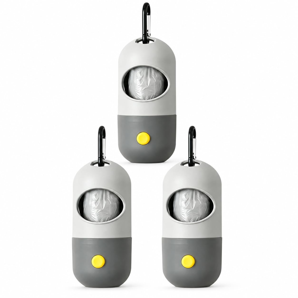 3 Pack Dog Poop Bag Holder with LED Torch Clip Waste Dispenser