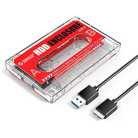ORICO [Transparent Retro Band] 2.5" External Hard Drive Enclosure USB 3.0 to SATA 3.0 Hard Drive Enclosure for 2.5" SATA 7/9.5mm HDD SSD Max 4TB, Tool-free Cover