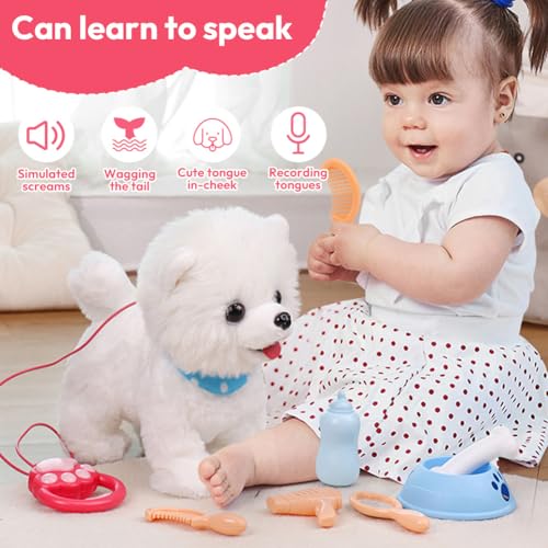 Piashow Laufender Hund Spielzeug für Kinder, Roboter Hund der Läuft, Zunge Heraus, Singen, Sprechen Lernen und Bellt, Interaktive Elektronische Haustiere Kinder Geschenk (Samojeden)