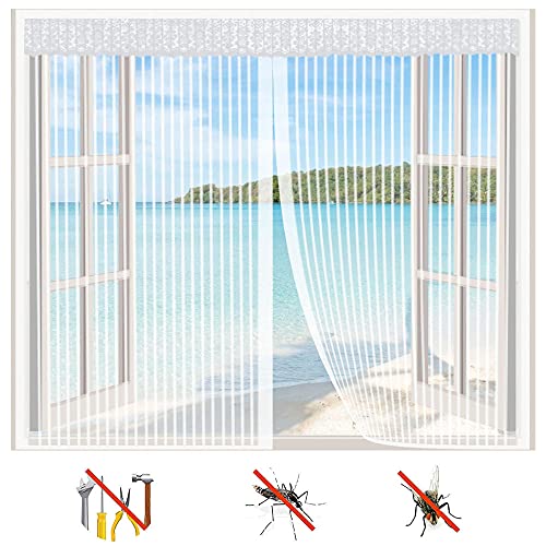 Mosquitera Magnética La Protección Antiinsectos Para Ventanas,130x150cm(WxH) Cierre Automático Cortina De Ventana Para Prevenir Mosquitos Y Insectos,Montaje Rápido sin Taladrar - Blanco