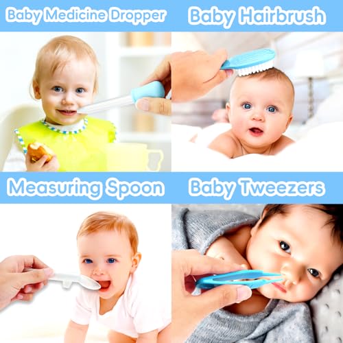 Baby Grooming Kit - 12 in 1 Nursery Essentials Baby Registry Shower Gift for Newborns, Infants, Toddlers, Boys, Girls Kids-Safety Baby Comb, Brush, Finger Toothbrush, Nail Clippers, Scissors(Blue) - Image 4